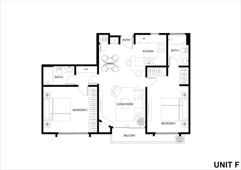Floor plan for 2 beds, 2 baths, 792 sqft